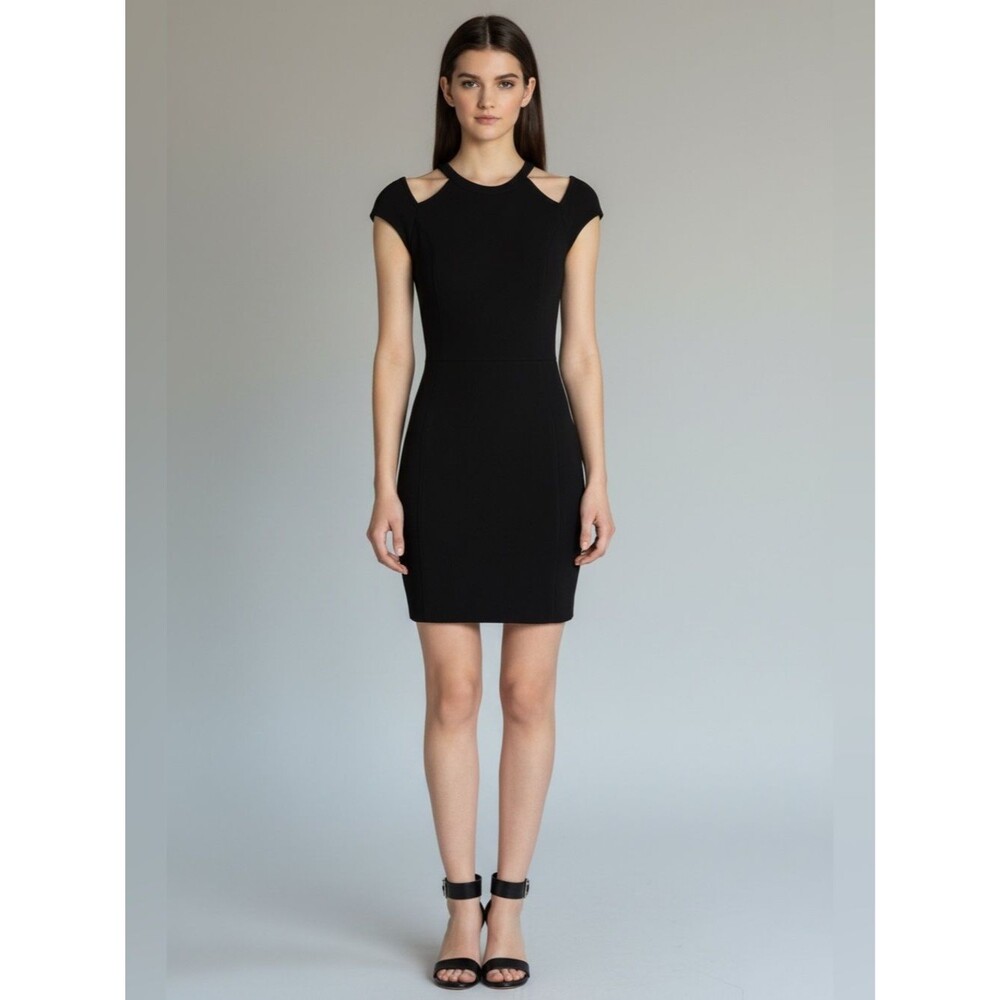 Helmut Lang Gala Cutout Sleeve Bodycon Sheath Dress Black Stretch Knit SP